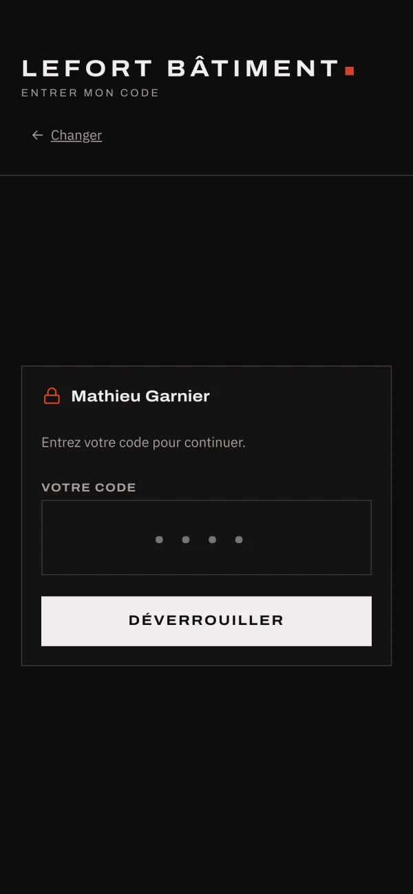 Écran de code personnel à 4 chiffres