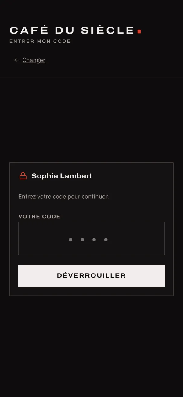 Écran de code personnel à 4 chiffres
